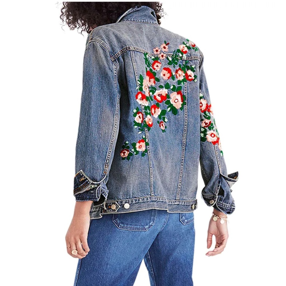 Madewell Embroidered Blue Jean Jacket